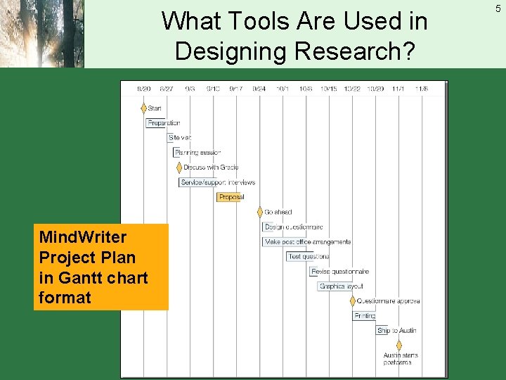 What Tools Are Used in Designing Research? Mind. Writer Project Plan in Gantt chart