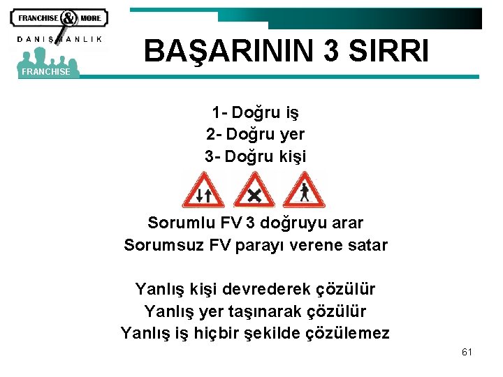 FRANCHISE BAŞARININ 3 SIRRI 1 - Doğru iş 2 - Doğru yer 3 -