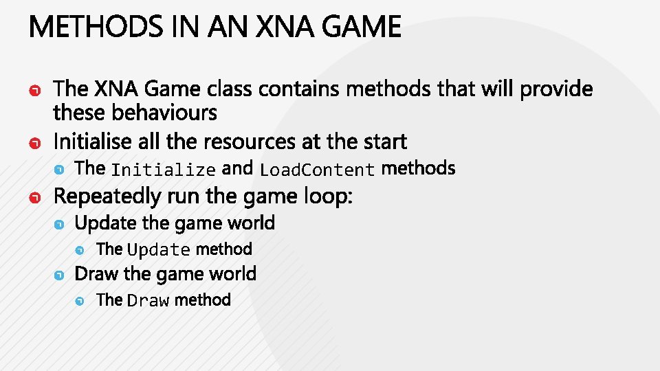 Initialize Update Draw Load. Content 