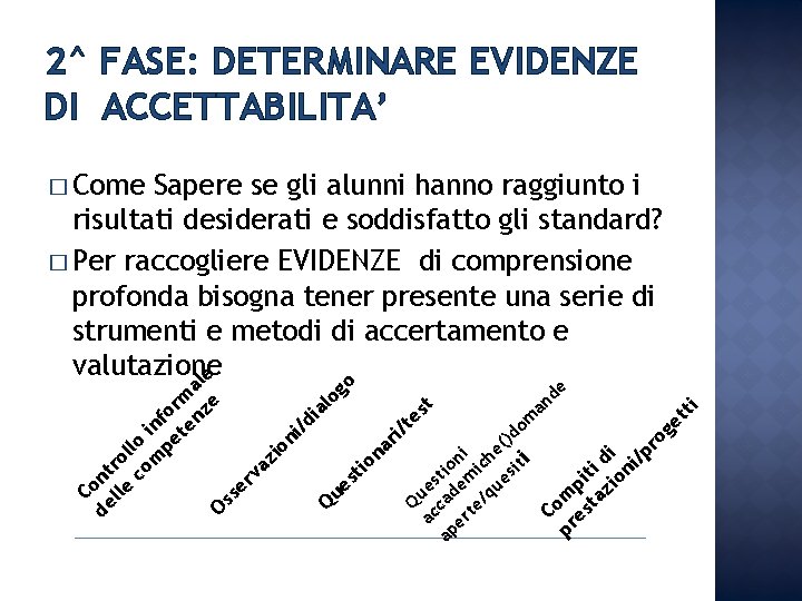2^ FASE: DETERMINARE EVIDENZE DI ACCETTABILITA’ � Come Sapere se gli alunni hanno raggiunto 2^ FASE: DETERMINARE EVIDENZE DI ACCETTABILITA’ � Come Sapere se gli alunni hanno raggiunto