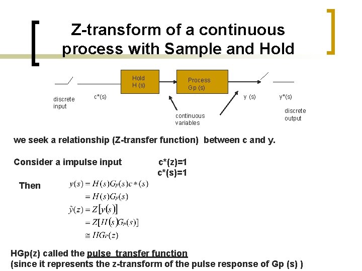 Z-transform of a continuous process with Sample and Hold H (s) discrete input Process