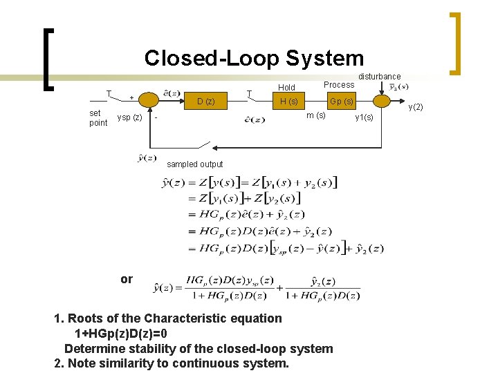Closed-Loop System T set point + ysp (z) D (z) T Hold Process H