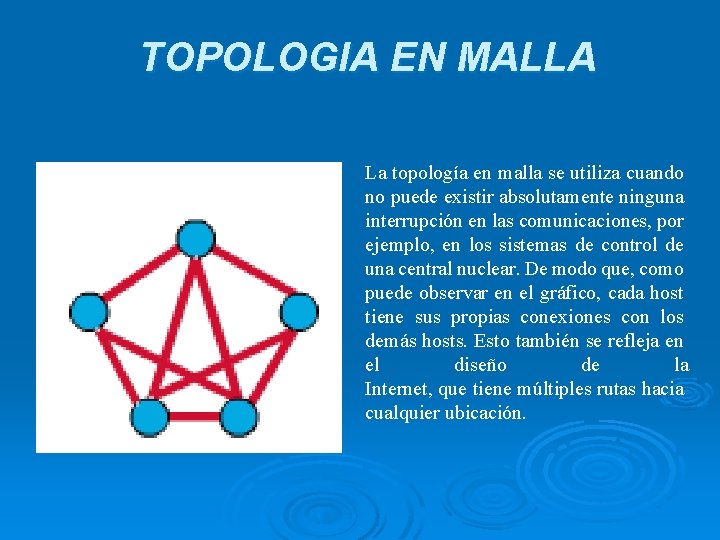 TOPOLOGIA EN MALLA La topología en malla se utiliza cuando no puede existir absolutamente