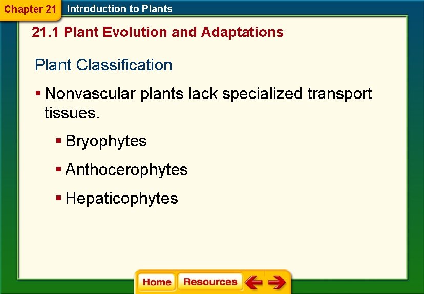 Chapter 21 Introduction to Plants 21. 1 Plant Evolution and Adaptations Plant Classification §