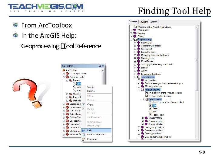 Finding Tool Help From Arc. Toolbox In the Arc. GIS Help: Geoprocessing � Tool