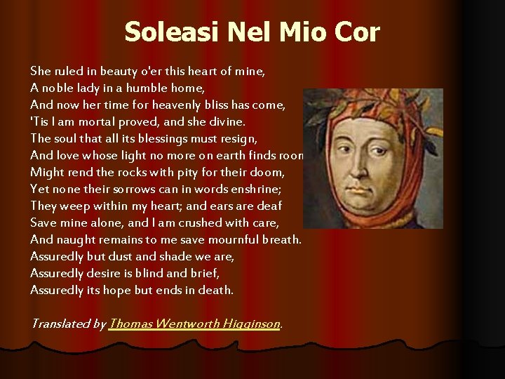 Soleasi Nel Mio Cor She ruled in beauty o'er this heart of mine, A