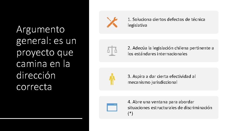 Argumento general: es un proyecto que camina en la dirección correcta 1. Soluciona ciertos