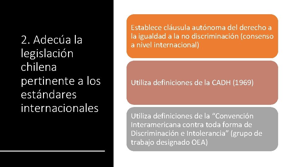 2. Adecúa la legislación chilena pertinente a los estándares internacionales Establece cláusula autónoma del