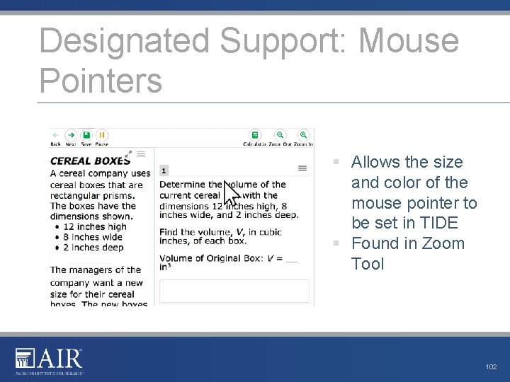 Designated Support: Mouse Pointers § Allows the size and color of the mouse pointer