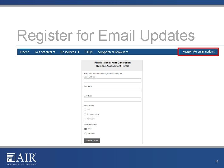 Register for Email Updates 18 