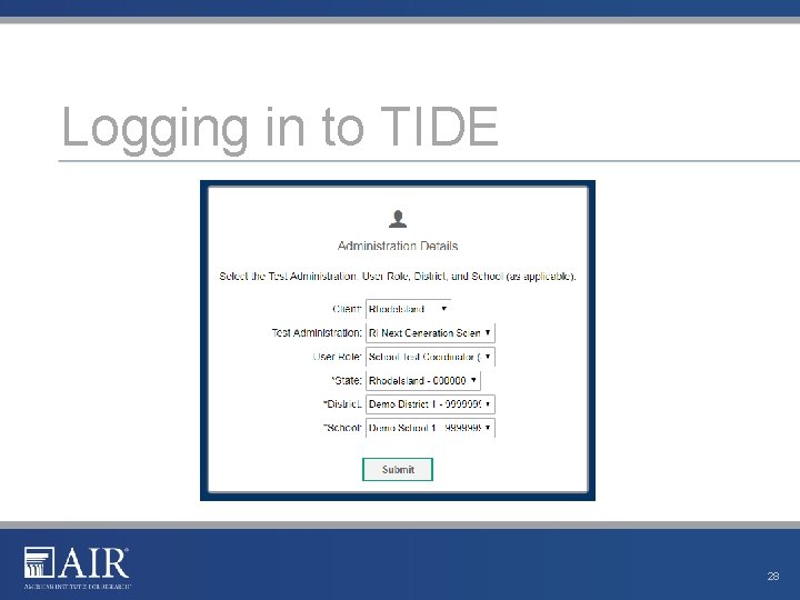 Logging in to TIDE 28 