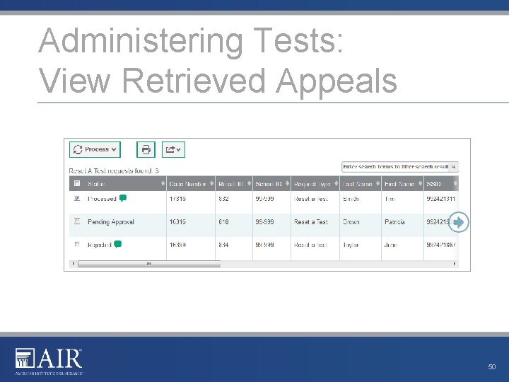 Administering Tests: View Retrieved Appeals 50 