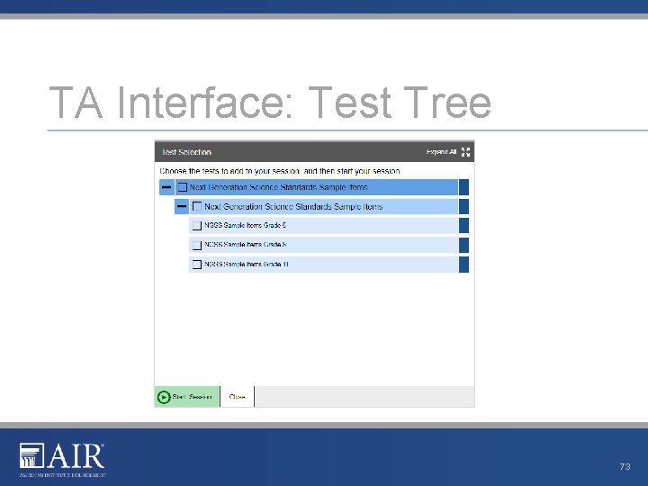 TA Interface: Test Tree 73 