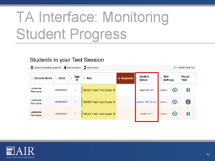 TA Interface: Monitoring Student Progress 78 