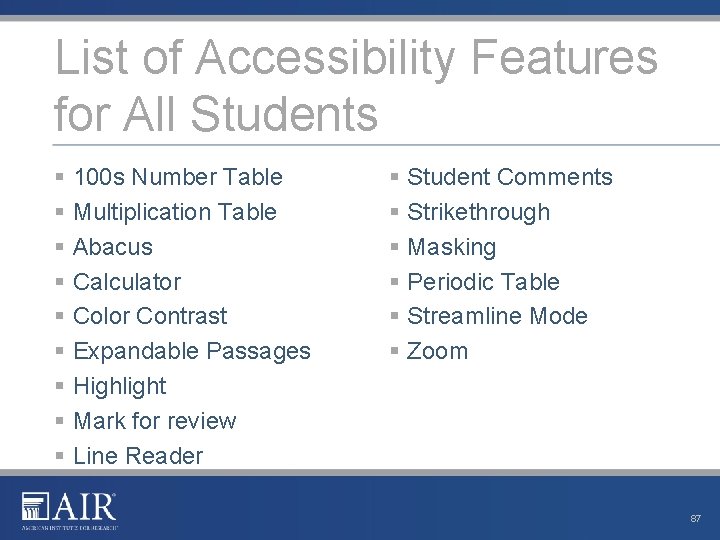 List of Accessibility Features for All Students § 100 s Number Table § Multiplication