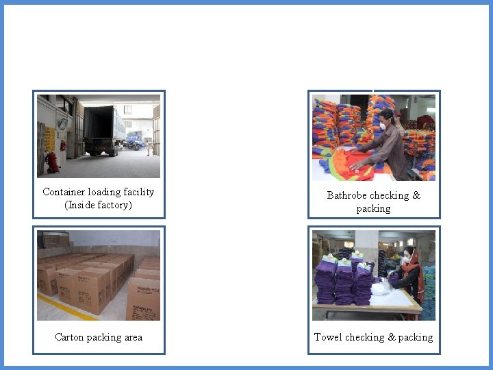 L Container loading facility Bathrobe checking & (Inside factory) packing CC CC Carton packing