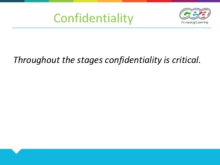 Confidentiality Throughout the stages confidentiality is critical. 