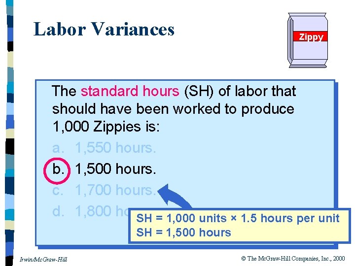 Labor Variances Zippy The standard hours (SH) of labor that should have been worked