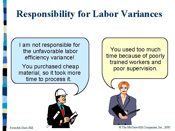 Responsibility for Labor Variances I am not responsible for the unfavorable labor efficiency variance!