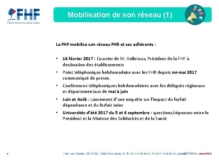 Mobilisation de son réseau (1) La FHF mobilise son réseau FHR et ses adhérents