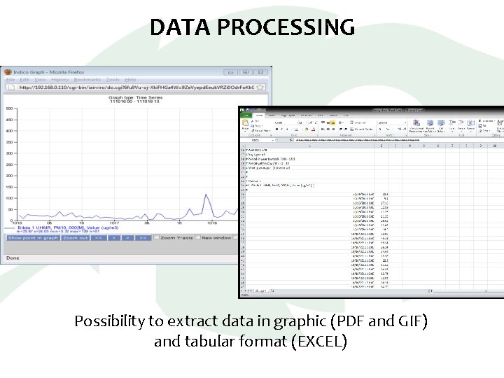 DATA PROCESSING Possibility to extract data in graphic (PDF and GIF) and tabular format