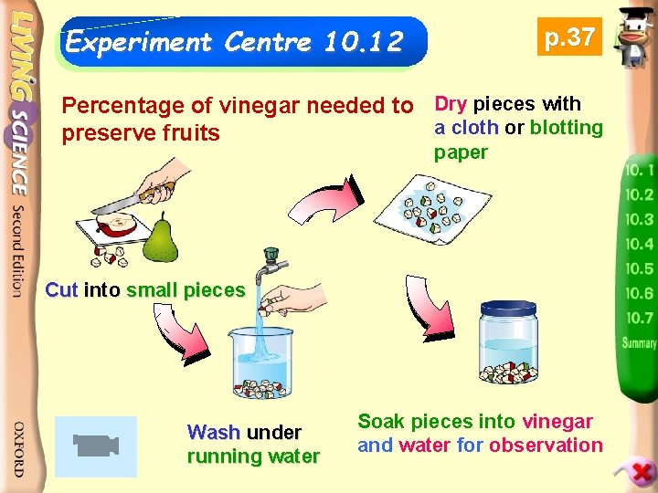 Experiment Centre 10. 12 p. 37 Percentage of vinegar needed to Dry pieces with