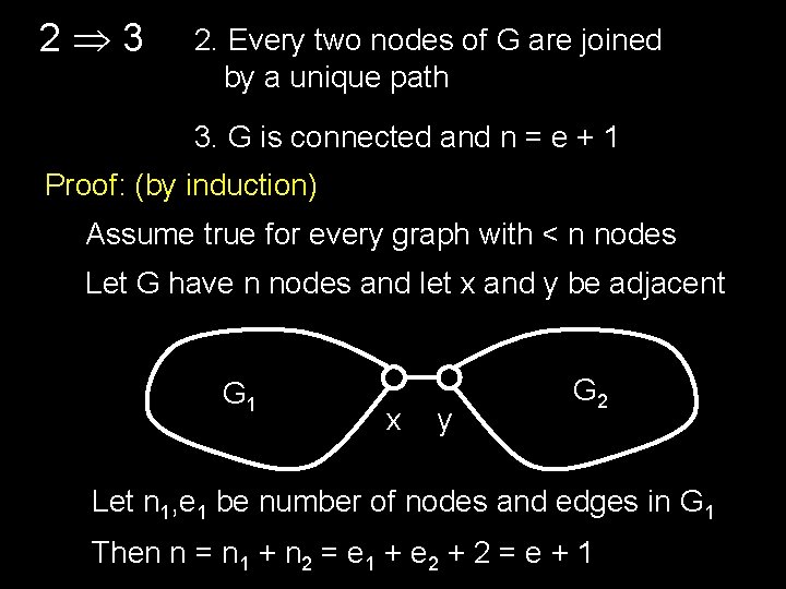 2 3 2. Every two nodes of G are joined by a unique path