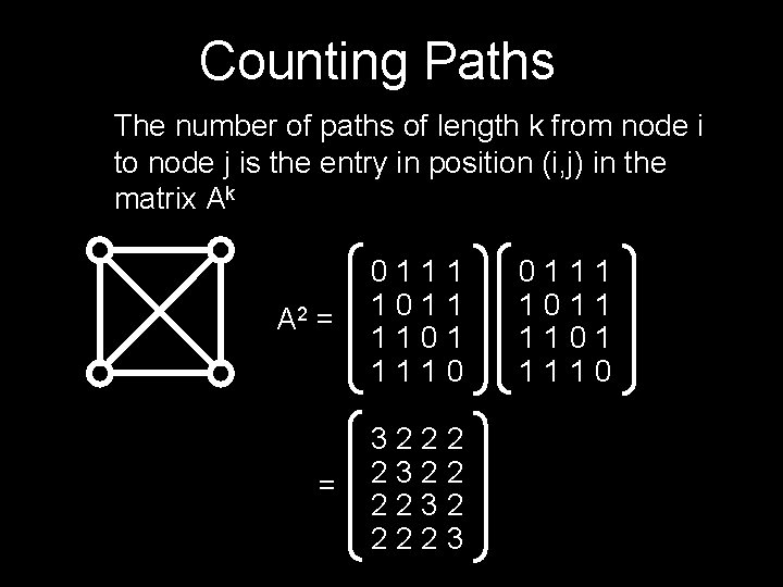 Counting Paths The number of paths of length k from node i to node