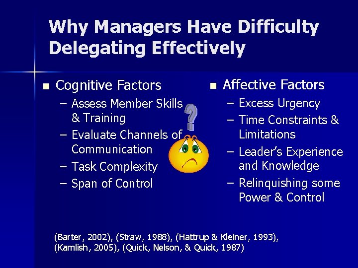 Why Managers Have Difficulty Delegating Effectively n Cognitive Factors – Assess Member Skills &