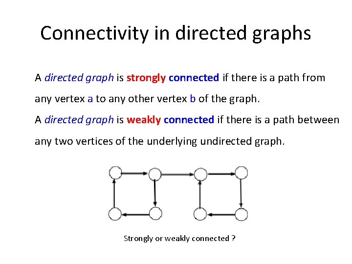 Connectivity in directed graphs A directed graph is strongly connected if there is a