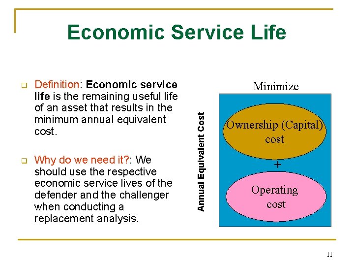 Economic Service Life q Definition: Economic service life is the remaining useful life of