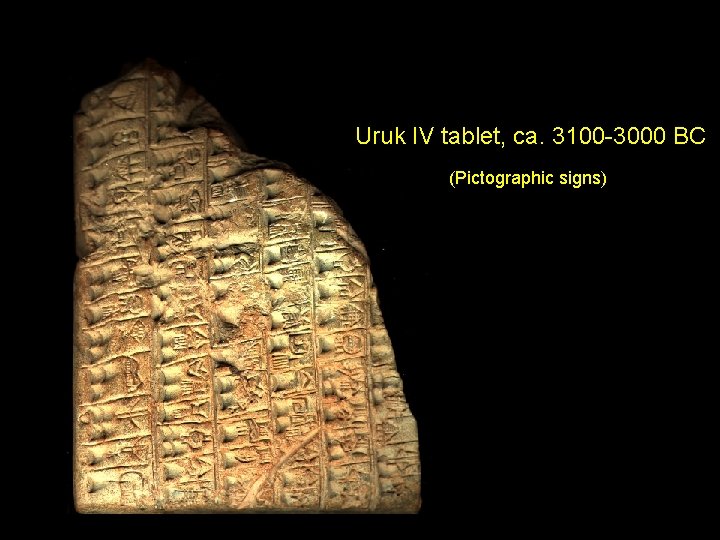 Uruk IV tablet, ca. 3100 -3000 BC (Pictographic signs) 