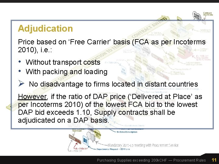 Adjudication Price based on ‘Free Carrier’ basis (FCA as per Incoterms 2010), i. e.