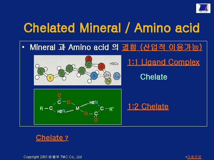 Chelated Mineral / Amino acid • Mineral 과 Amino acid 의 결합 (산업적 이용가능)