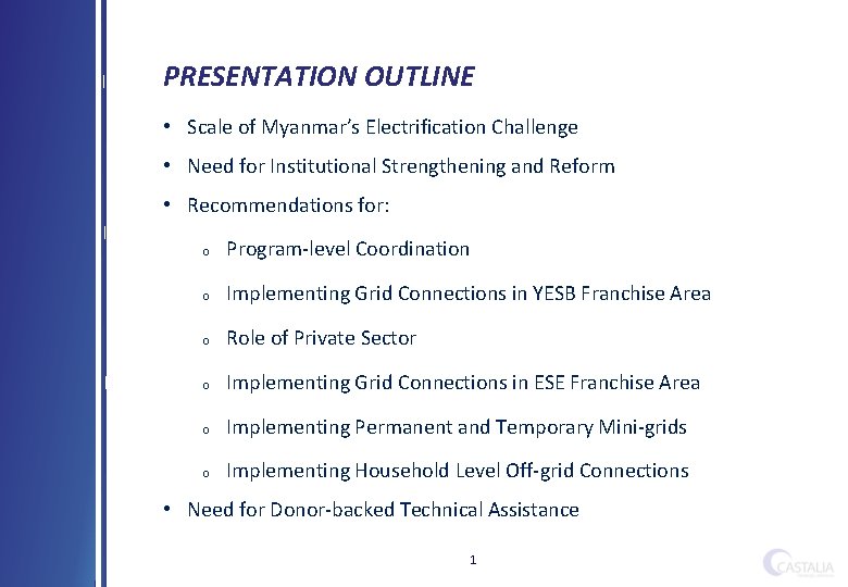 PRESENTATION OUTLINE • Scale of Myanmar’s Electrification Challenge • Need for Institutional Strengthening and
