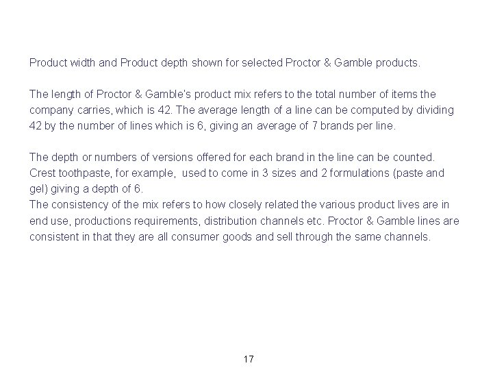 Product width and Product depth shown for selected Proctor & Gamble products. The length