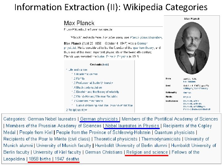 Information Extraction (II): Wikipedia Categories 