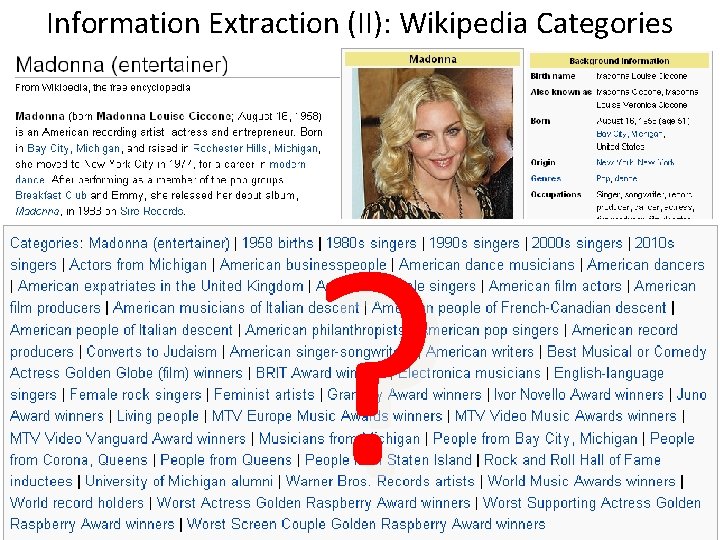 Information Extraction (II): Wikipedia Categories ? 