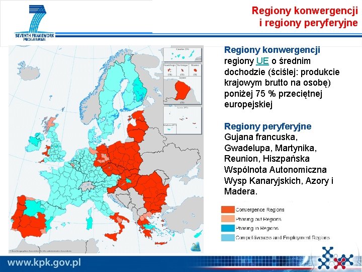 Regiony konwergencji i regiony peryferyjne Regiony konwergencji regiony UE o średnim dochodzie (ściślej: produkcie