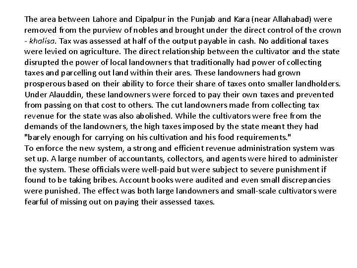 Agrarian reforms The area between Lahore and Dipalpur in the Punjab and Kara (near