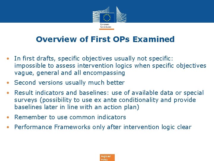 Overview of First OPs Examined • In first drafts, specific objectives usually not specific: