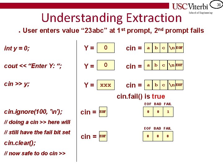 38 Understanding Extraction ● User enters value “ 23 abc” at 1 st prompt,