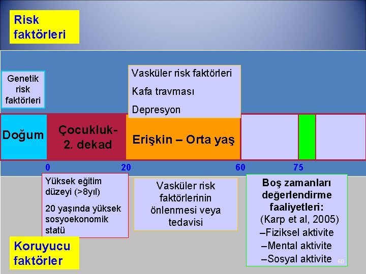 Risk faktörleri Vasküler risk faktörleri Genetik risk faktörleri Doğum Kafa travması Depresyon Çocukluk 2.