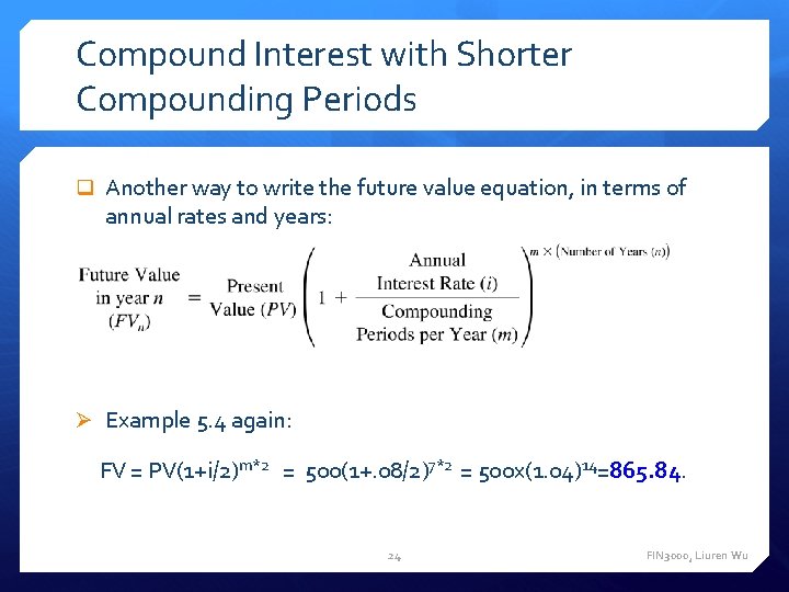 Compound Interest with Shorter Compounding Periods q Another way to write the future value Compound Interest with Shorter Compounding Periods q Another way to write the future value
