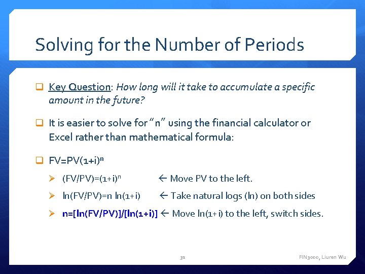 Solving for the Number of Periods q Key Question: How long will it take Solving for the Number of Periods q Key Question: How long will it take
