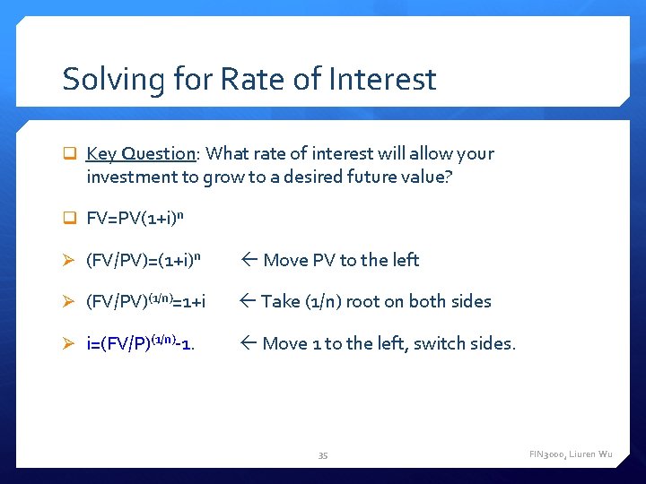 Solving for Rate of Interest q Key Question: What rate of interest will allow Solving for Rate of Interest q Key Question: What rate of interest will allow