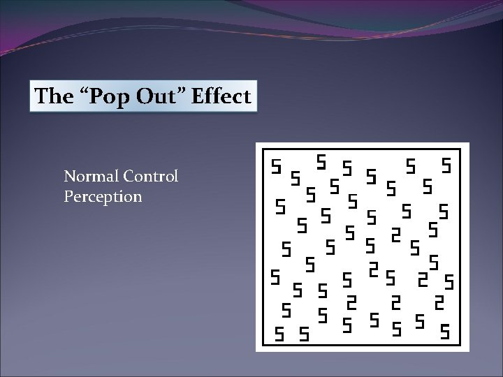 The “Pop Out” Effect Normal Control Perception 