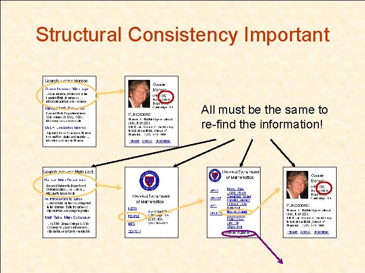 Structural Consistency Important All must be the same to re-find the information! New name