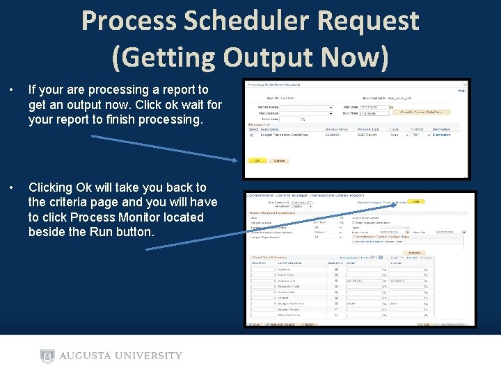 Process Scheduler Request (Getting Output Now) • If your are processing a report to