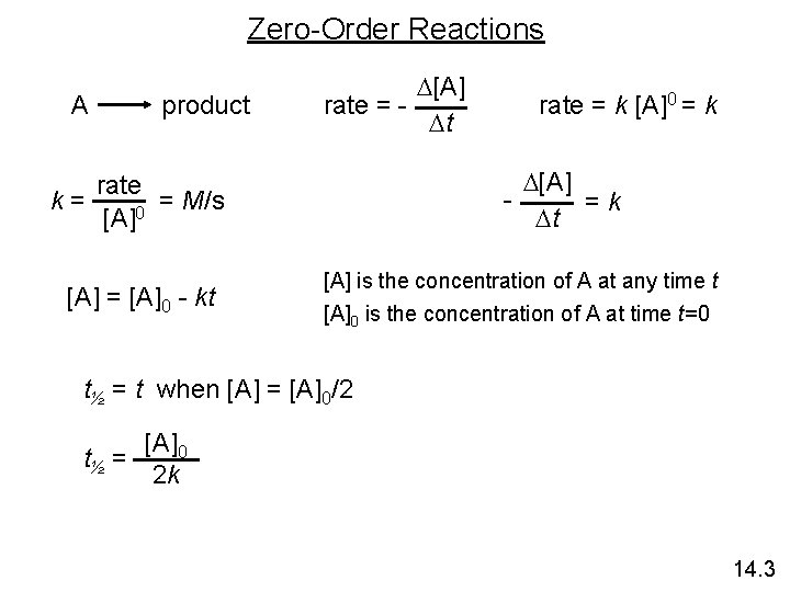 Zero-Order Reactions A product D[A] rate = Dt D[A] =k Dt rate = M/s